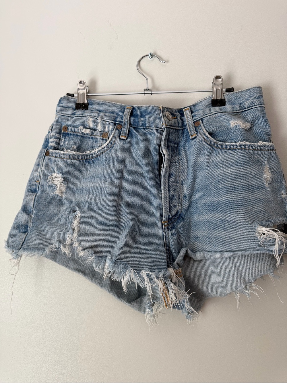 Agolde Light Blue Distressed Denim Women's Shorts